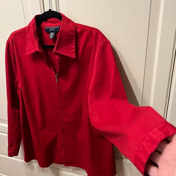 NOTATIONS SPORT Red Zip-Front Long Sleeve Shirt (Size 1X) - Picture 3 of 9